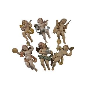 Vtg Italian Musical Cherub Angel Wall Hanging Figurines Set of 6 Italy Christmas